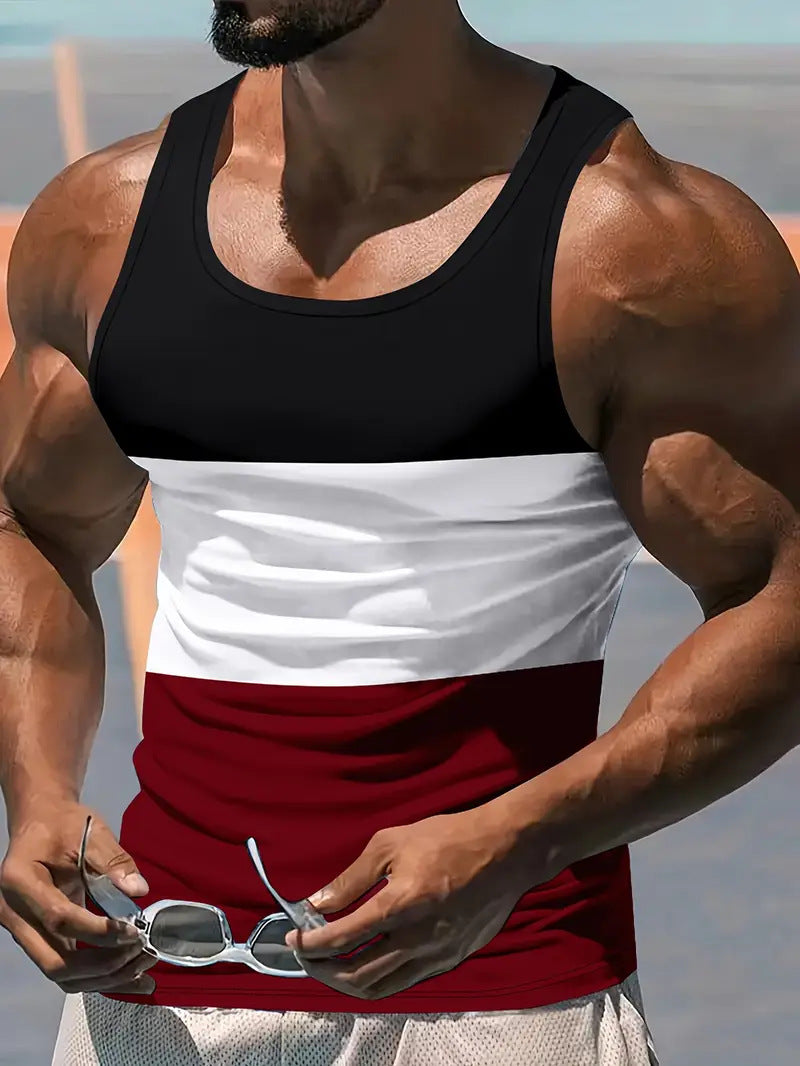 Men's Stitching Contrast Color Sports Fitness Loose Running Vest