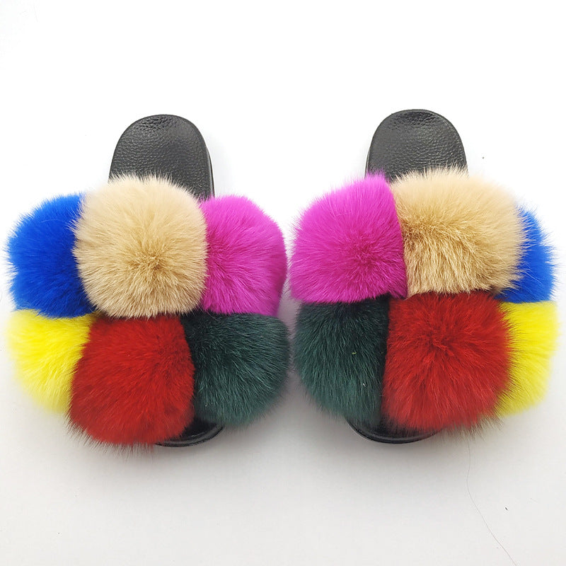 Slipper mit Fuchspelz-Bommel für draußen
