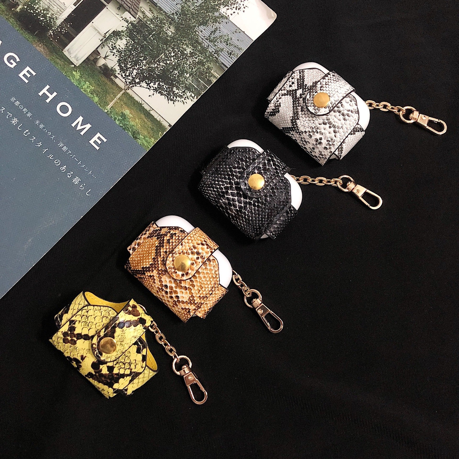 Kompatibel med Apple, skyddande fodral för airpods med ormskinnsmönster