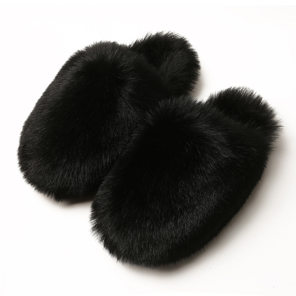 Europäische und amerikanische flauschige Damen-Hausschuhe für Herbst und Winter, warm, mit Fleece-Futter, Kunstfell