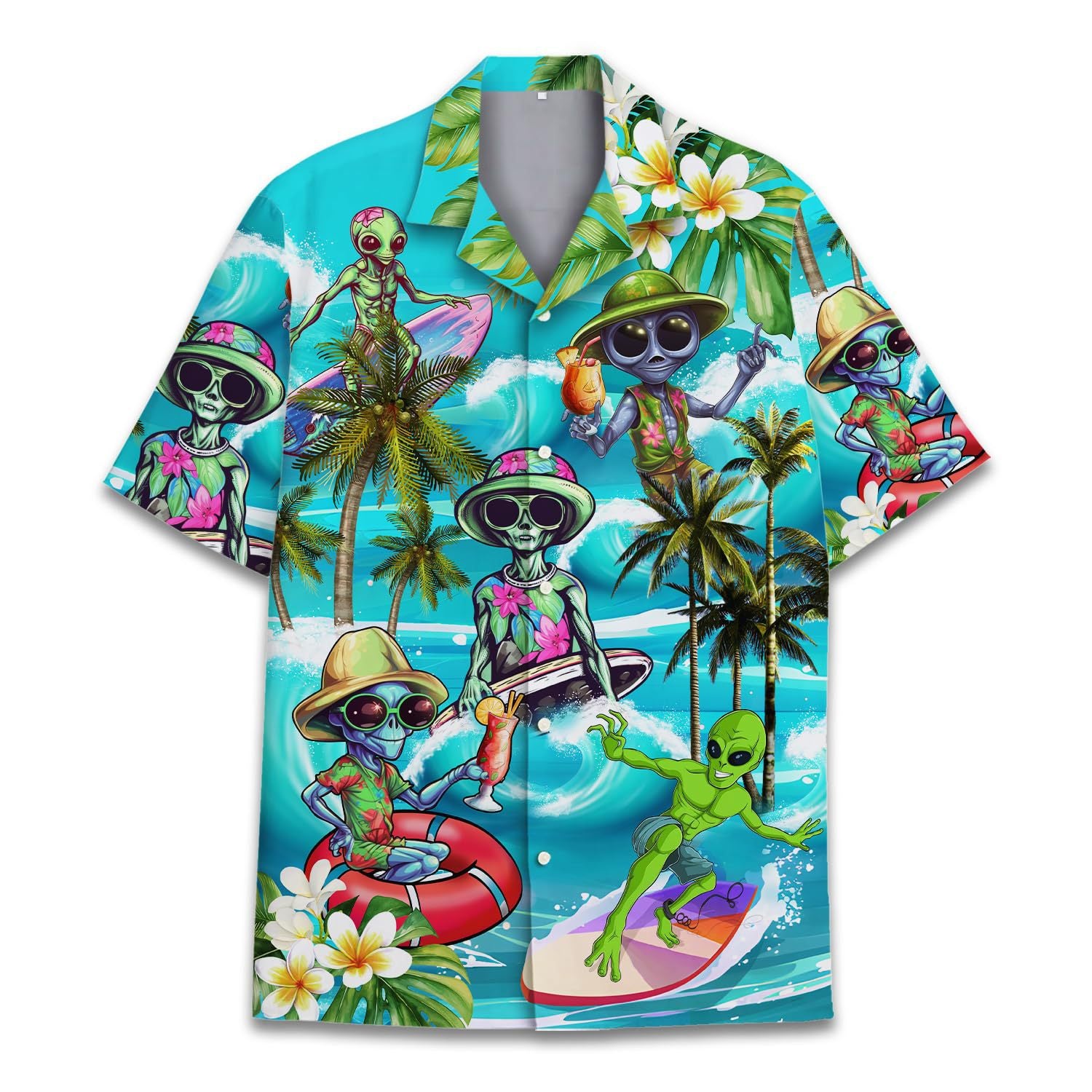 Camisa estampada de manga corta con solapas retro para hombre