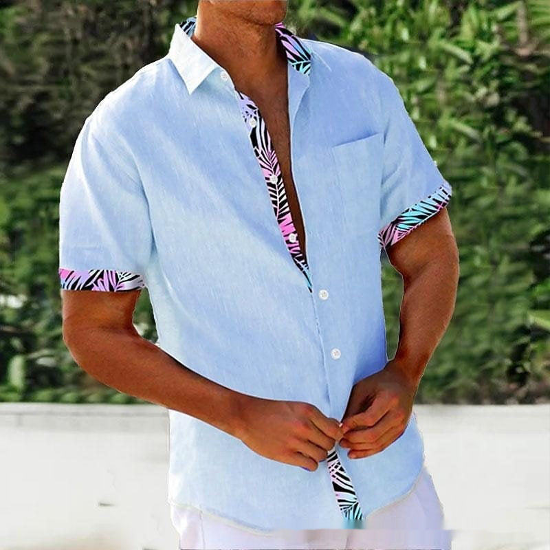Camisa Holgada Casual de Manga 3D a Rayas para Hombre para la Playa