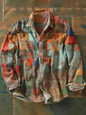 Nueva camisa retro de manga larga para hombre