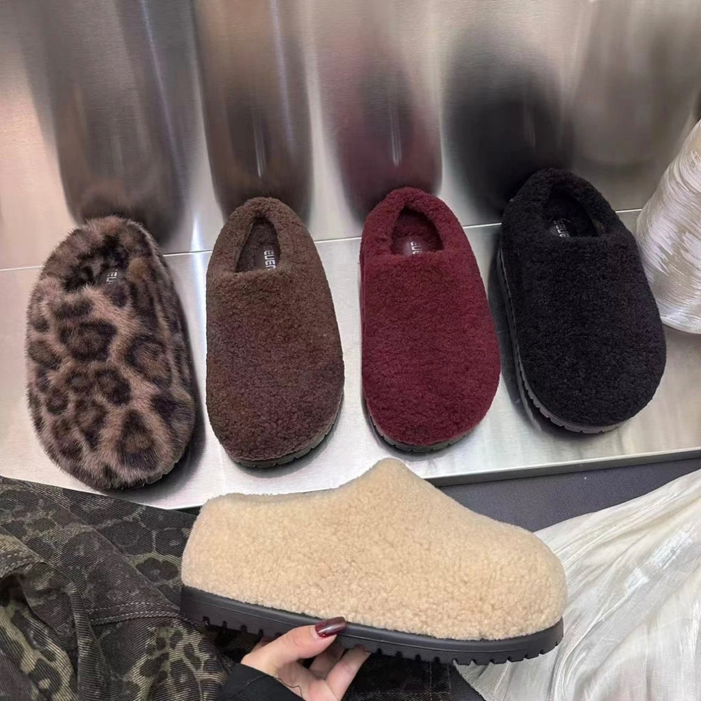Retro-Plattform-Baumwollschuhe mit Fleecefutter für Damen, dick