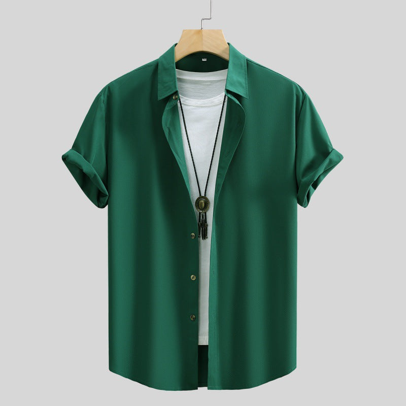 Camisa de manga corta para hombre, color liso, verano