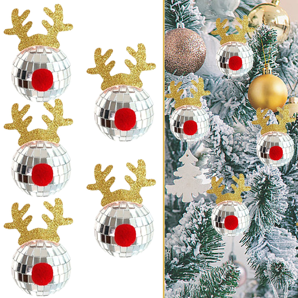 Un set de cinco bolas de Navidad brillantes con diseño de bola de espejo