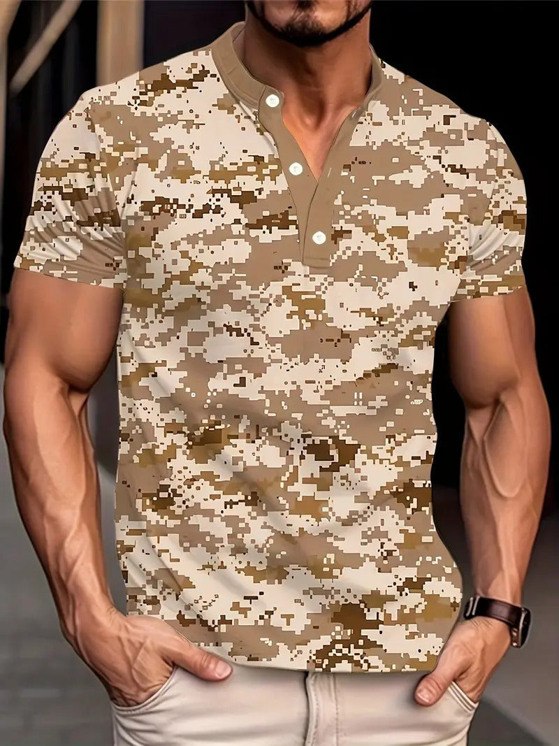 Camisa casual de manga corta para hombre con estampado de camuflaje 3D