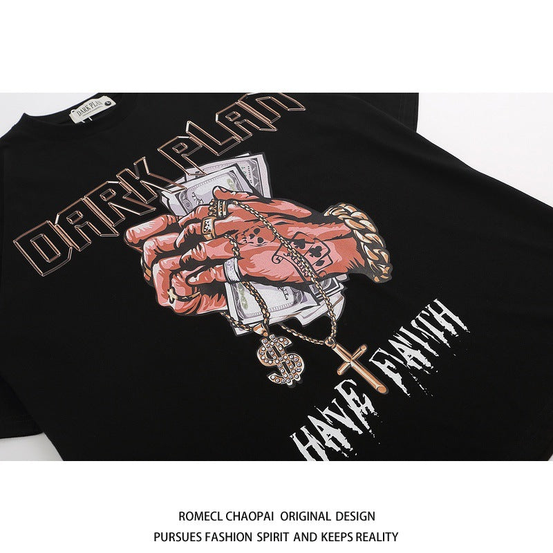 Camiseta nueva casual de hip hop con cuello redondo y media manga