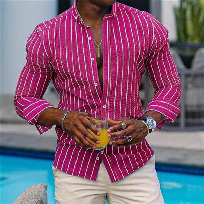 Chemise à carreaux ample style britannique, à impression 3D, élastique 4 directions, manches longues, col à revers