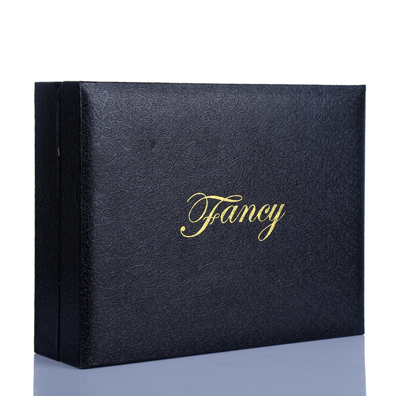 Herrset med klocka, läderbälte med automatikspänne och plånbok – komplett presentbox i svart