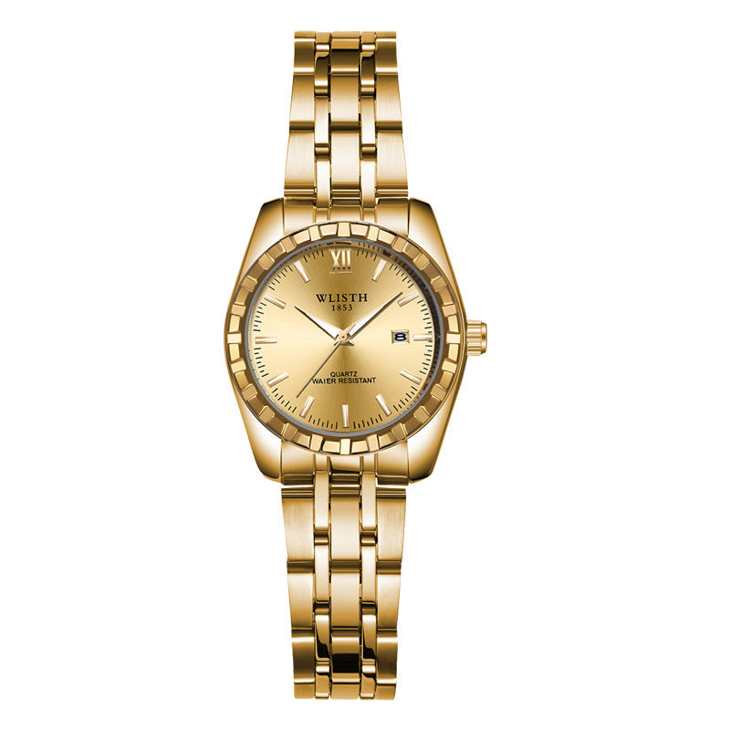 Ett elegant och modernt par-klockset med stilrena stålarmband