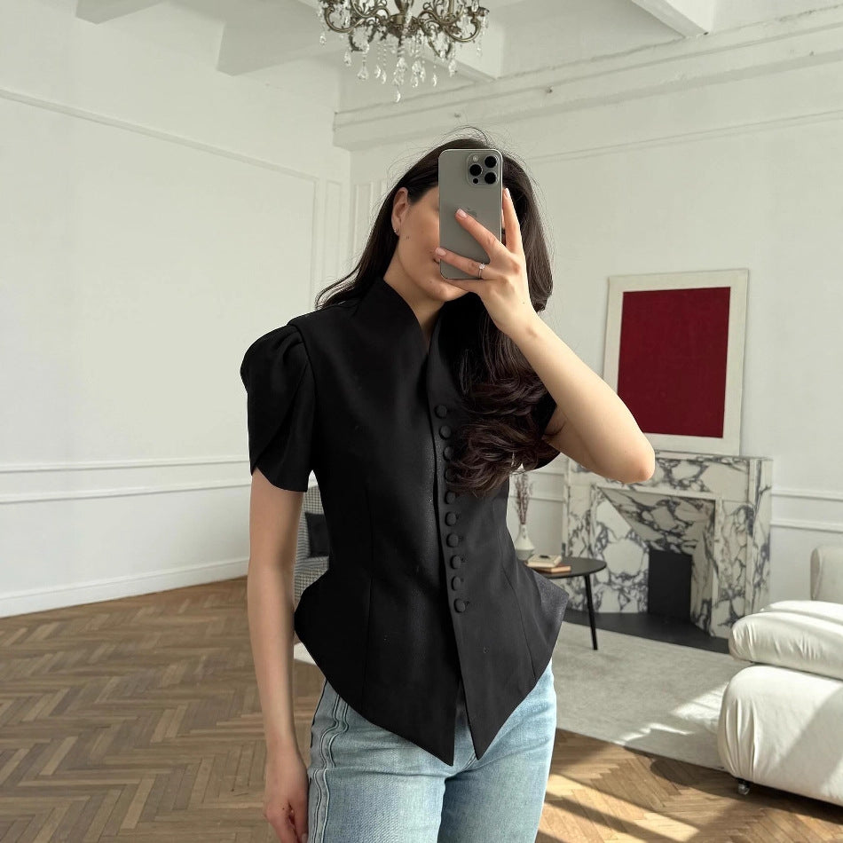 Blazer de moda femenina, elegante, con mangas abullonadas, cintura ceñida y corte entallado, estilo INS europeo y americano