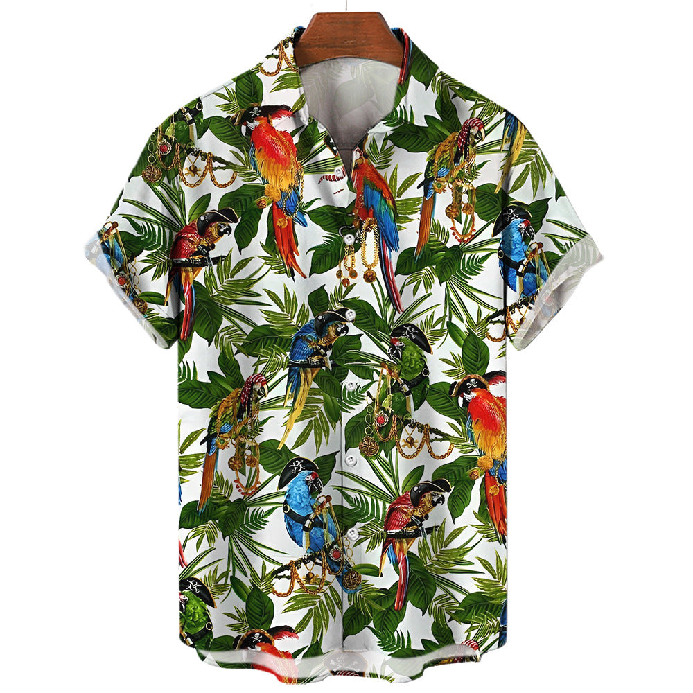 Camisa hawaiana estampada informal de verano para hombre para vacaciones junto al mar
