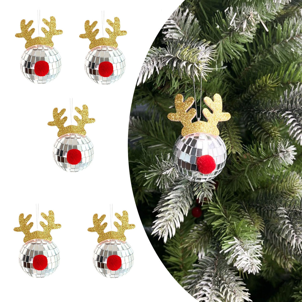 Un set de cinco bolas de Navidad brillantes con diseño de bola de espejo