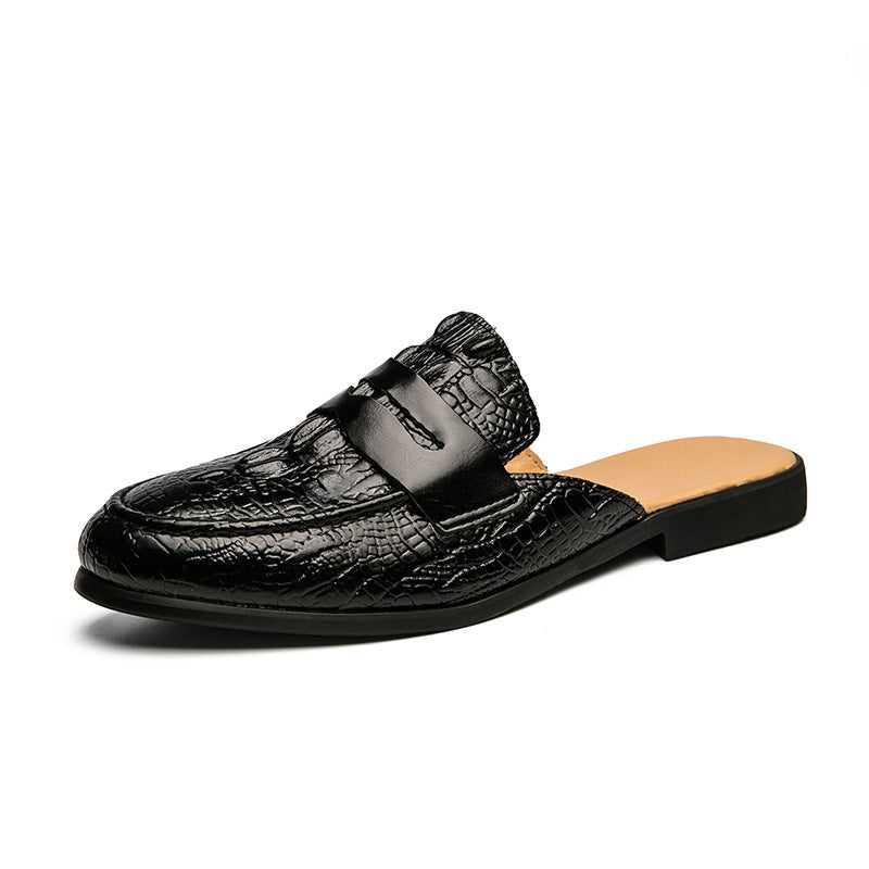 Men's Closed Toe Half-support Leather Shoes Crocodile Pattern