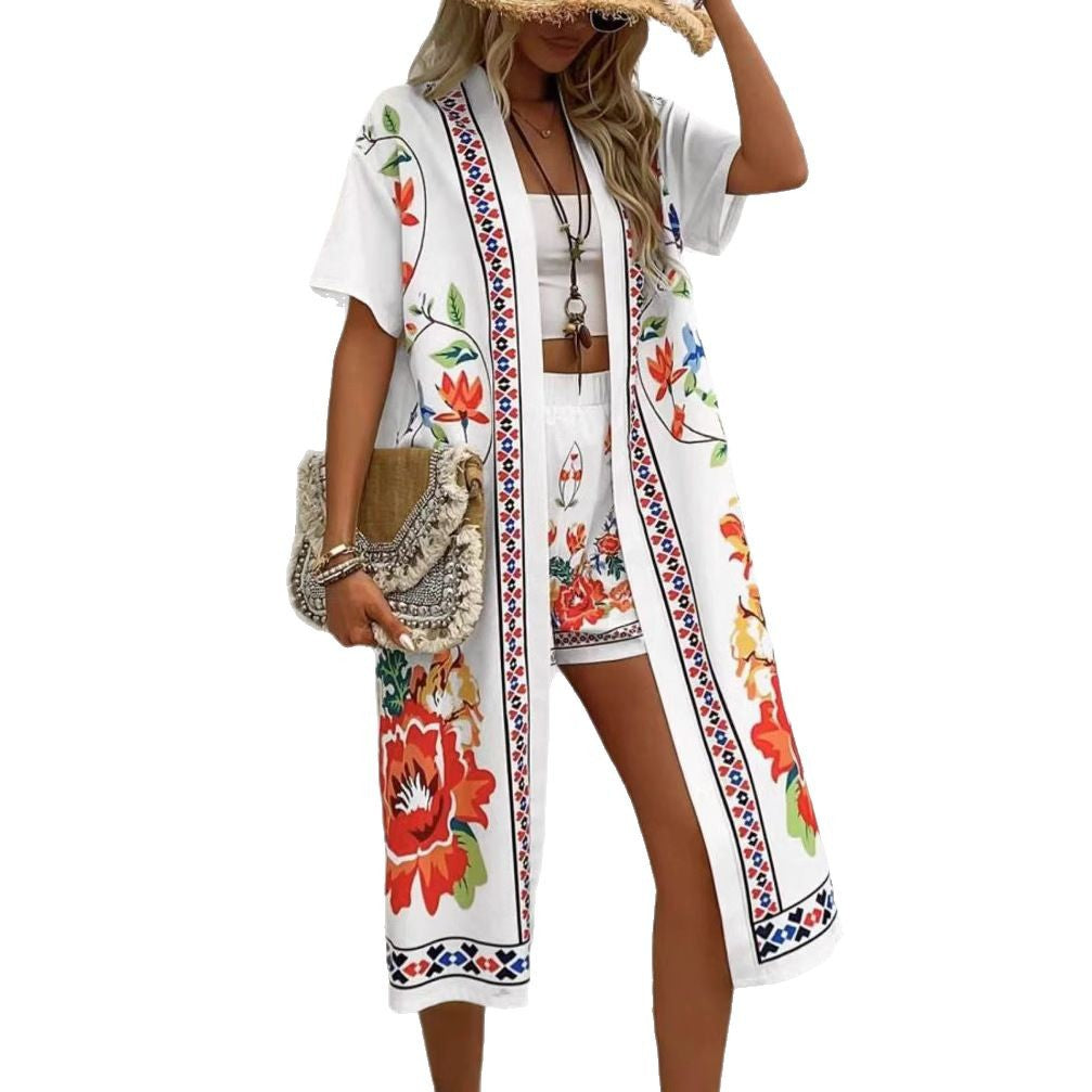 Cárdigan Largo De Mujer Con Estampado, Estilo Étnico Retro, Elegante E Informal