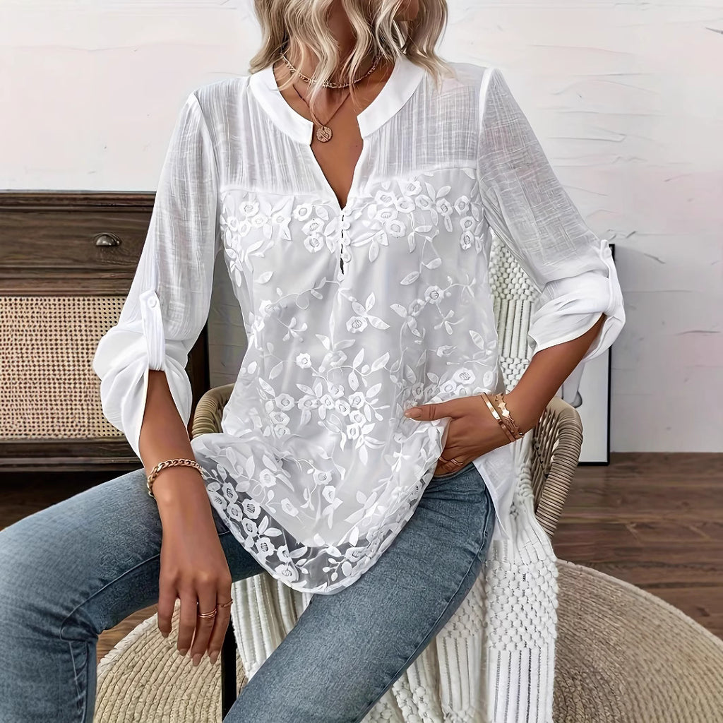 Camisa casual tipo pulóver con parche de encaje estilo europeo y americano