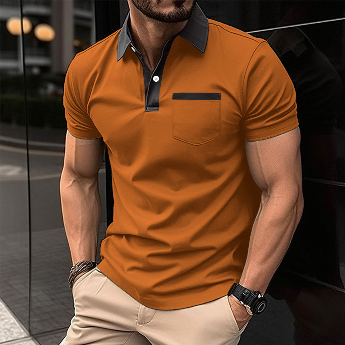 Camiseta polo de manga corta para hombre, ajuste slim, con bolsillo y cuello solapa