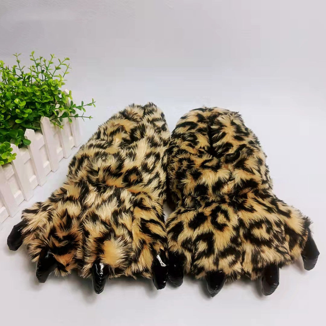 Zapatillas de algodón con pata de dinosaurio, pareja de dibujos animados, talón cubierto, cálidas