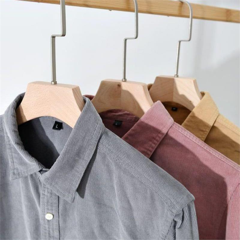 Camisa de pana lisa para hombre, estilo japonés, de manga larga, para primavera y otoño