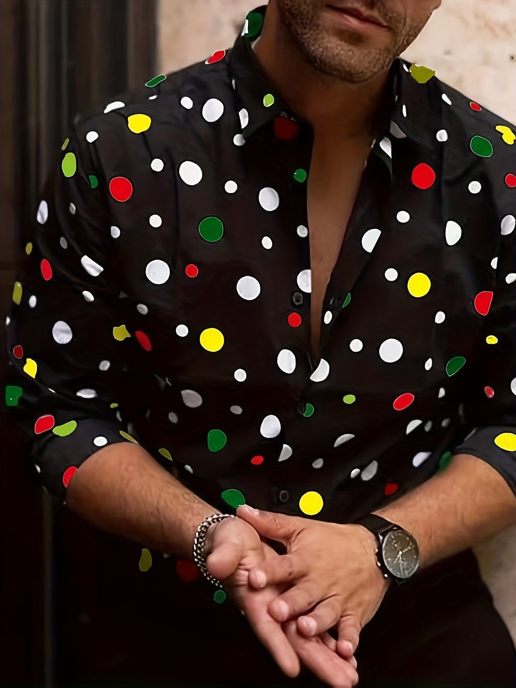 Une Chemise Décontractée Et Polyvalente À Manches Longues Avec Imprimés À Pois Pour Adolescents Et Hommes