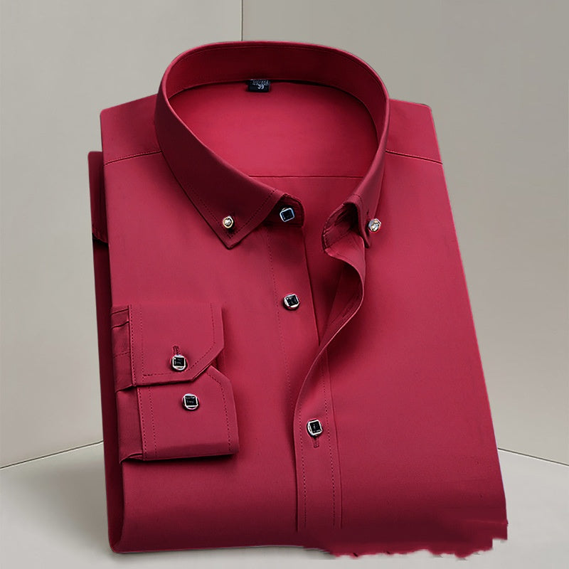 Camisa de vestir formal para hombre, profesional, para boda, traje de padrino, sin planchado, blanco puro