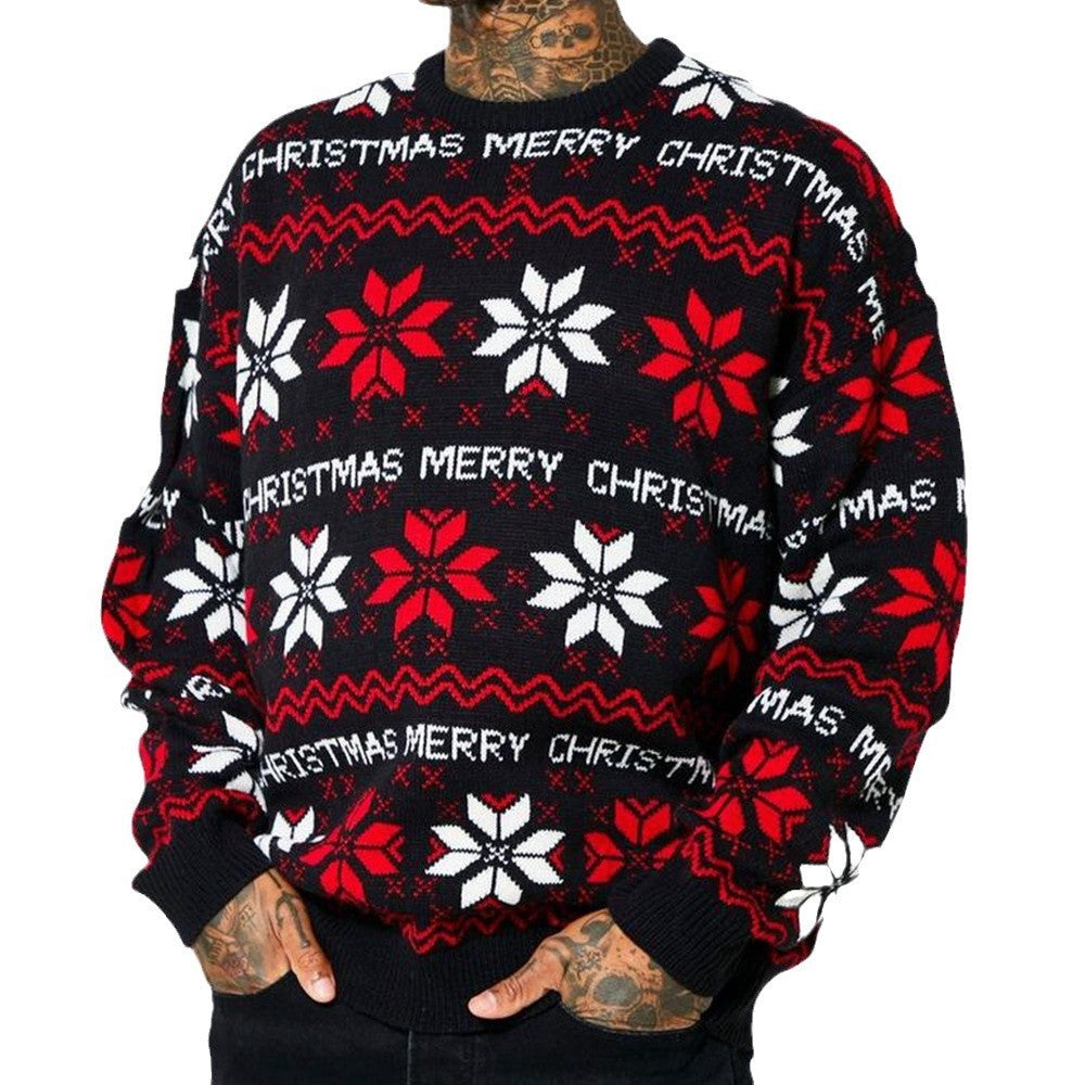 Varm och stilren stickad jultröja för män, utformad i pullover-modell med lång ärm.