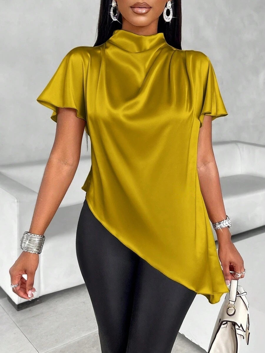 Top casual holgado para mujer, de color liso, con bajo asimétrico