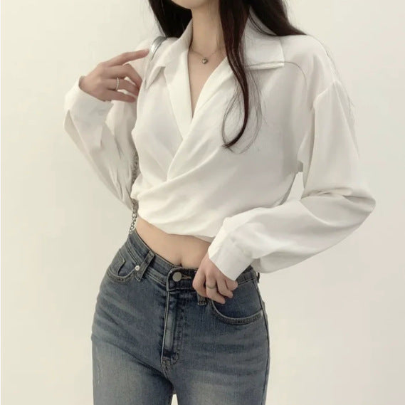 Blusa corta con lazo y abdomen al descubierto para mujer