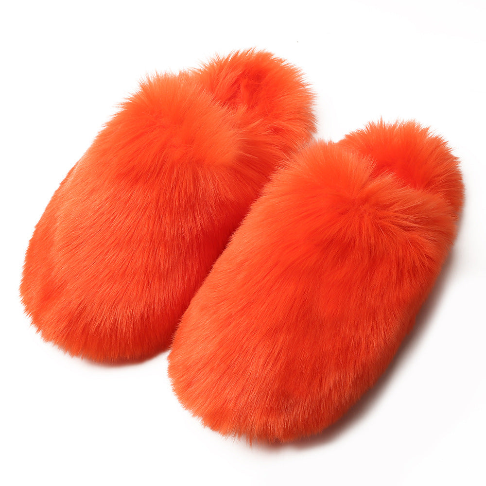 Europäische und amerikanische flauschige Damen-Hausschuhe für Herbst und Winter, warm, mit Fleece-Futter, Kunstfell