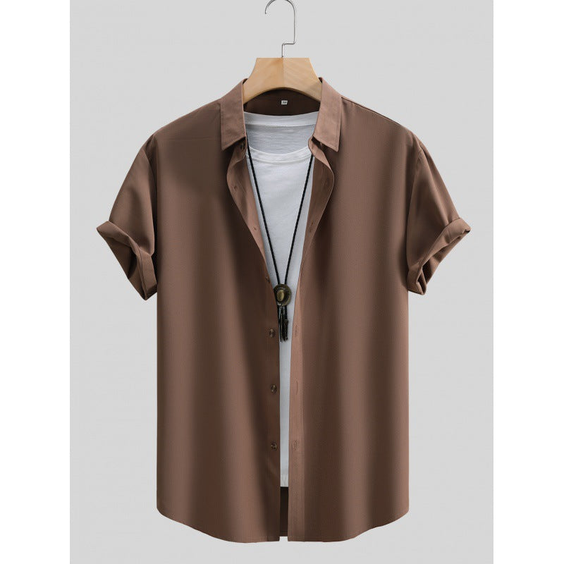 Camisa masculina de manga curta cor sólida verão