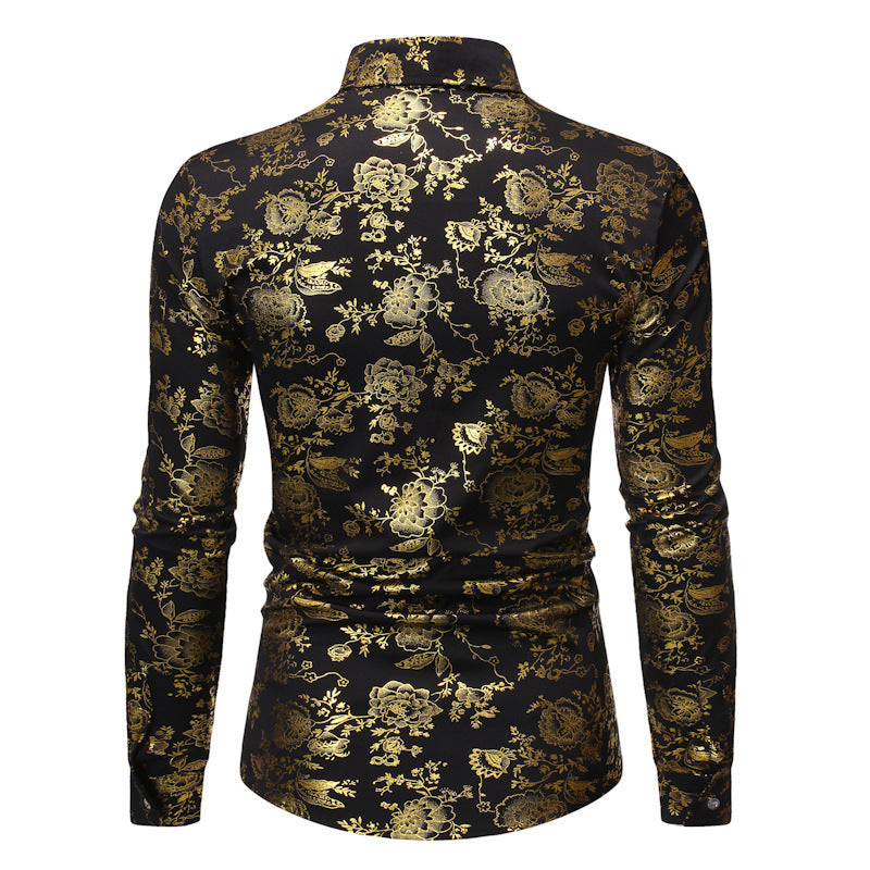 Camisa de solapa estampada con efecto metalizado para hombre