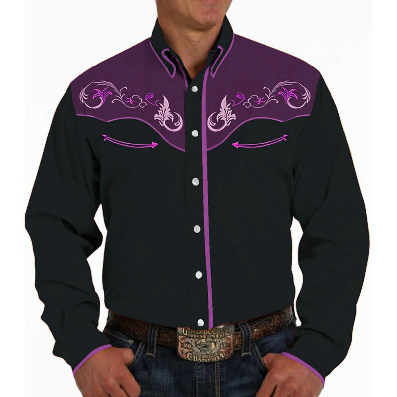 Camisa casual de manga larga con solapa y estampado 3D para hombre