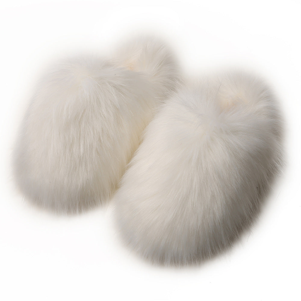 Europäische und amerikanische flauschige Damen-Hausschuhe für Herbst und Winter, warm, mit Fleece-Futter, Kunstfell