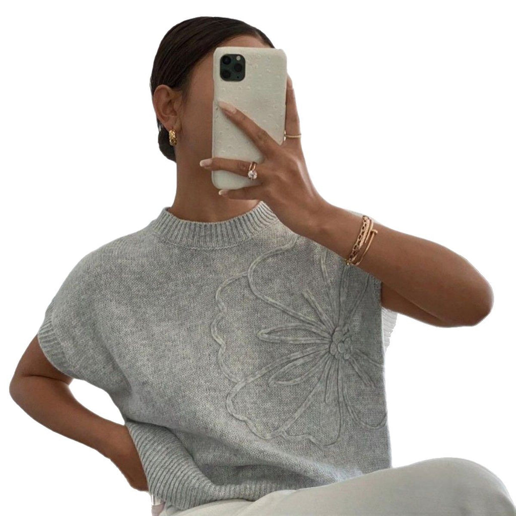 Top de jacquard tejido de color liso para mujer