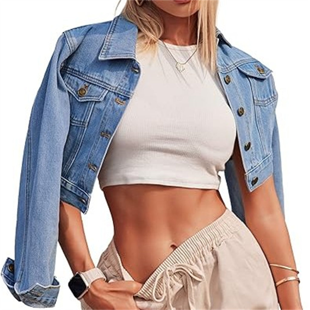 Chaqueta vaquera corta de manga larga con botones