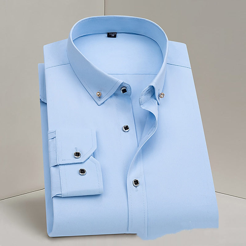 Camisa de vestir formal para hombre, profesional, para boda, traje de padrino, sin planchado, blanco puro
