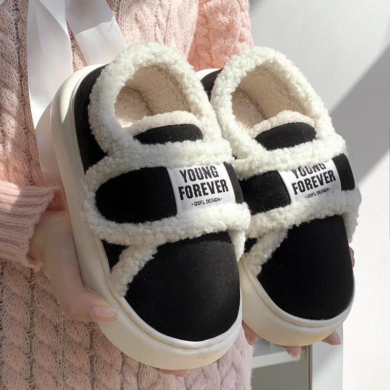 Pantuflas de algodón para mujer con talón cubierto, para otoño e invierno, antideslizantes, cálidas y forradas de felpa, para uso en interiores y hogar
