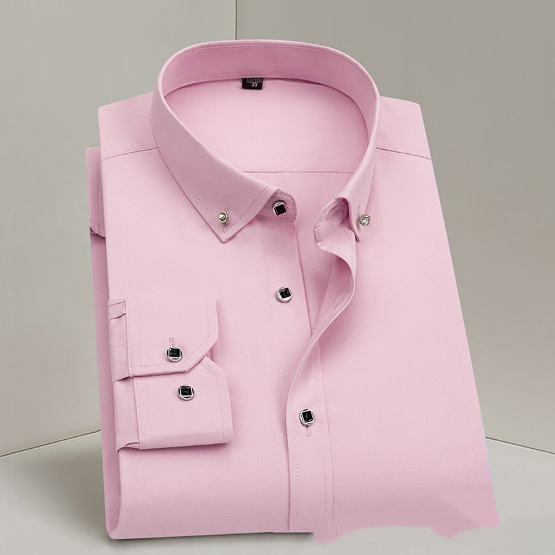 Camisa de vestir formal para hombre, profesional, para boda, traje de padrino, sin planchado, blanco puro