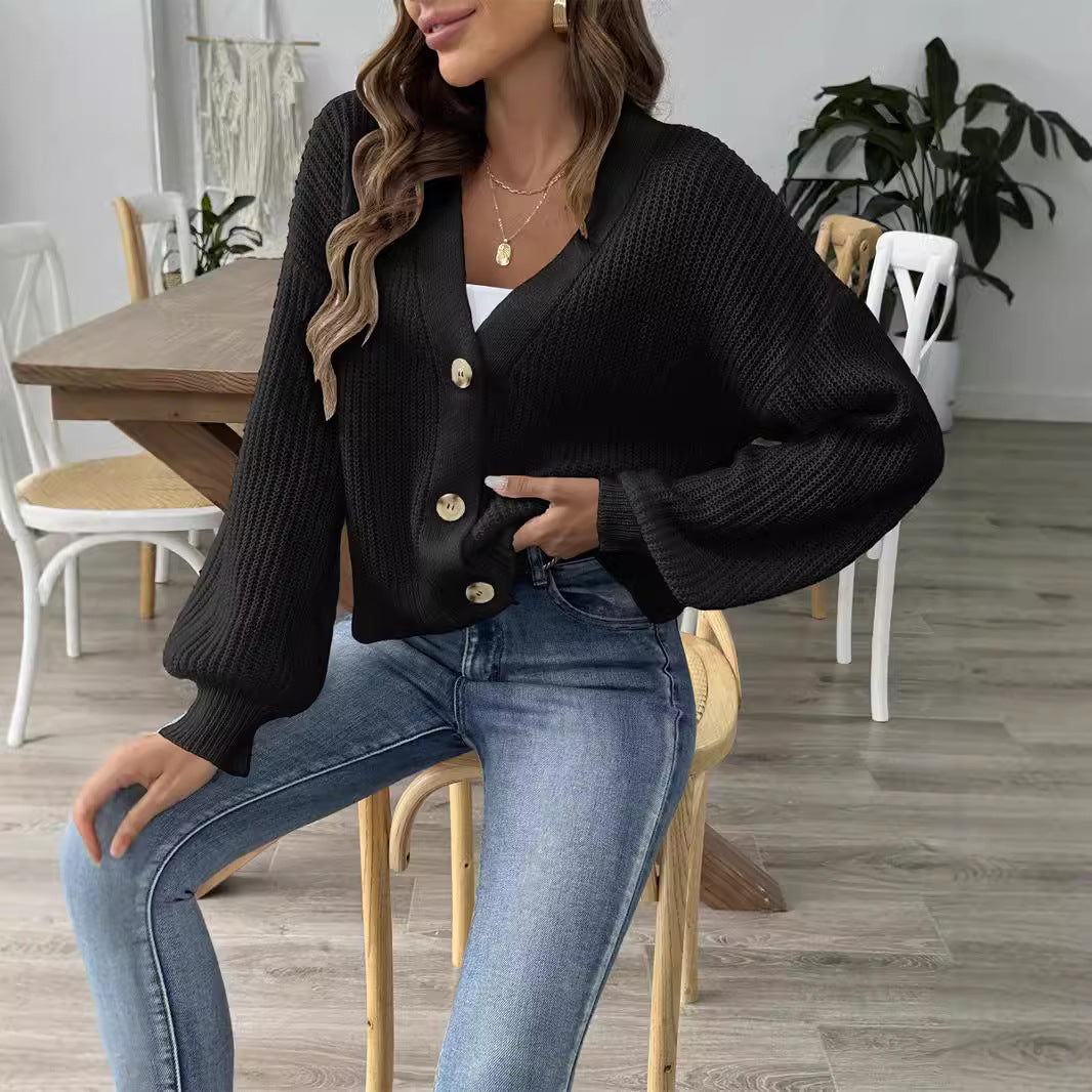 Chaqueta de punto minimalista con botonadura corta para mujer