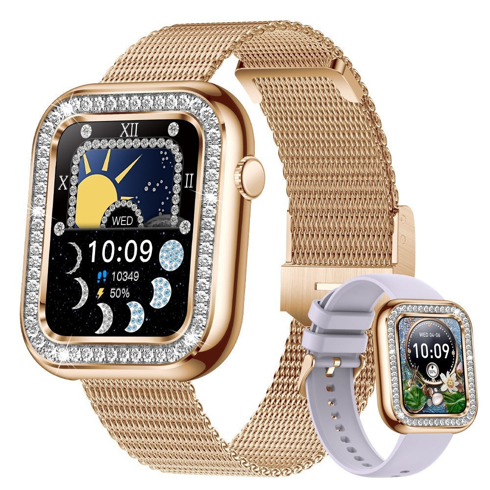 Ny fyrkantig modedam smart armbandsur diamant vattentät