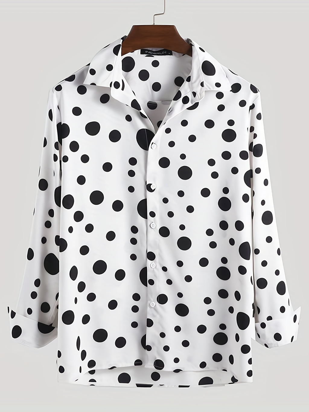 Chemise décontractée et polyvalente à manches longues, imprimé à pois, pour adolescents et hommes