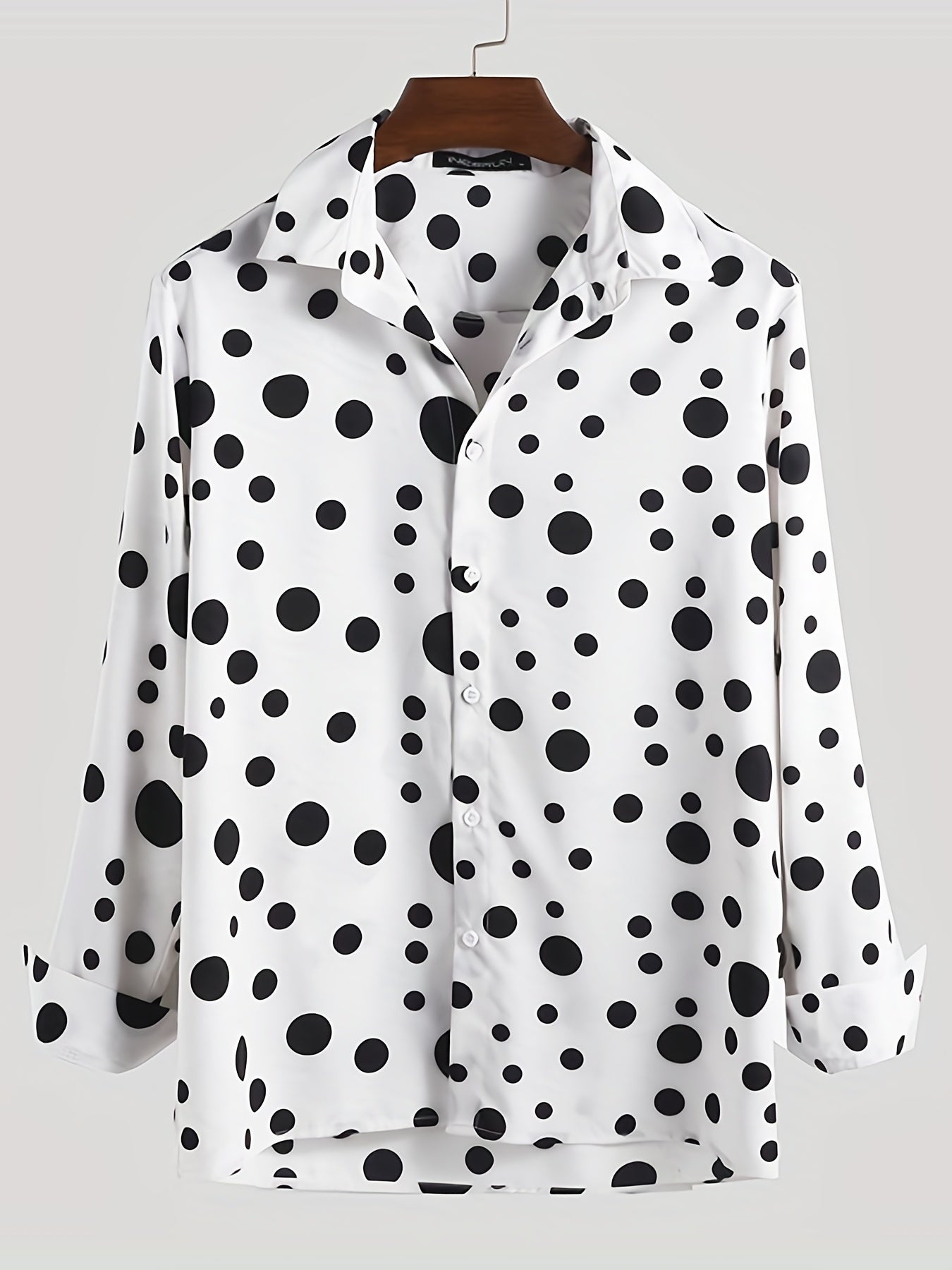 Camisa informal y versátil de manga larga con estampado de lunares para adolescentes y hombres