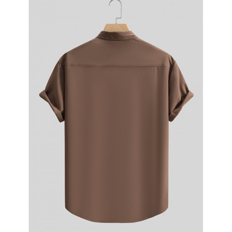 Camisa masculina de manga curta cor sólida verão