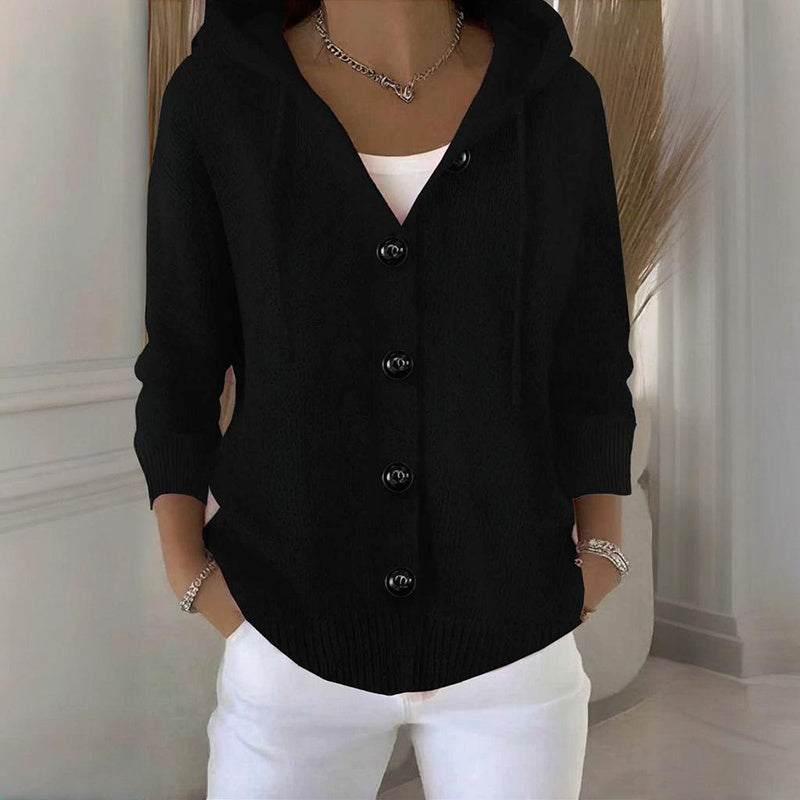 Cárdigan con capucha y botones para mujer, de manga larga y frente abierto, para otoño e invierno