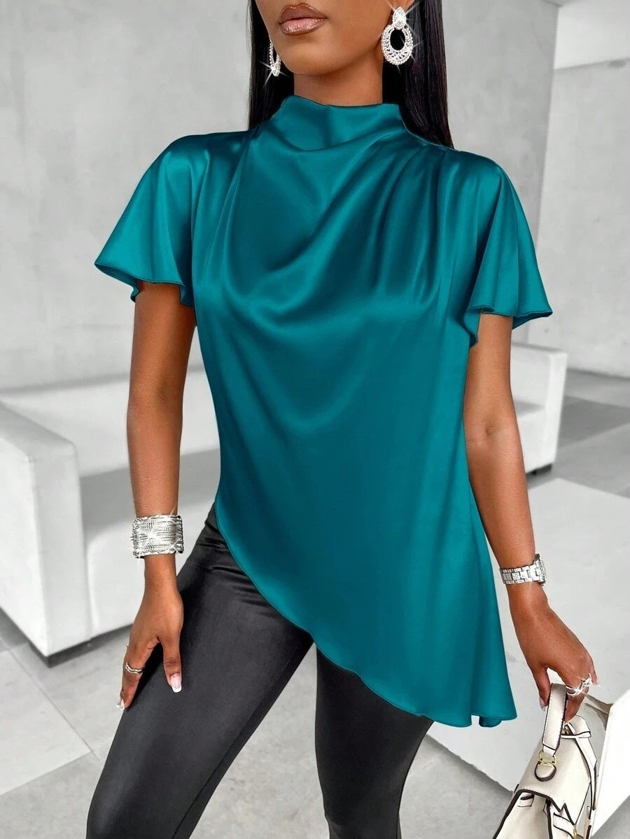 Top casual holgado para mujer, de color liso, con bajo asimétrico