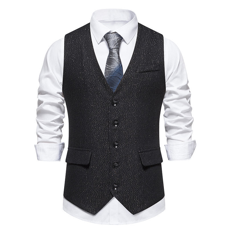 Colete masculino retrô de terno com abotoamento simples (single-breasted)