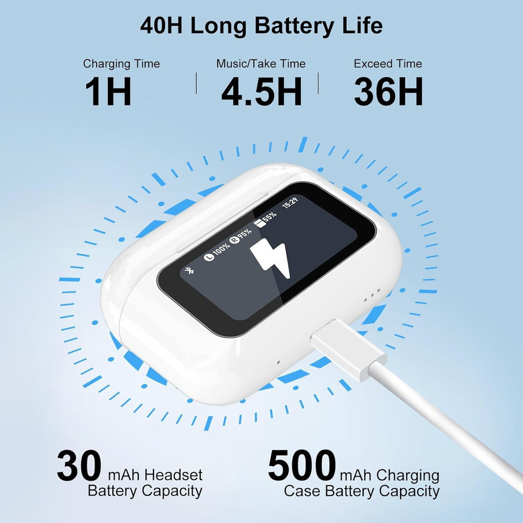 Trådlösa öronsnäckor, 5.4 Bluetooth-hörlurar med pekskärm, ANC ENC brusreducerande öronsnäckor med mikrofon, trådlösa Bluetooth-in-ear-hörlurar för Android iOS-telefoner