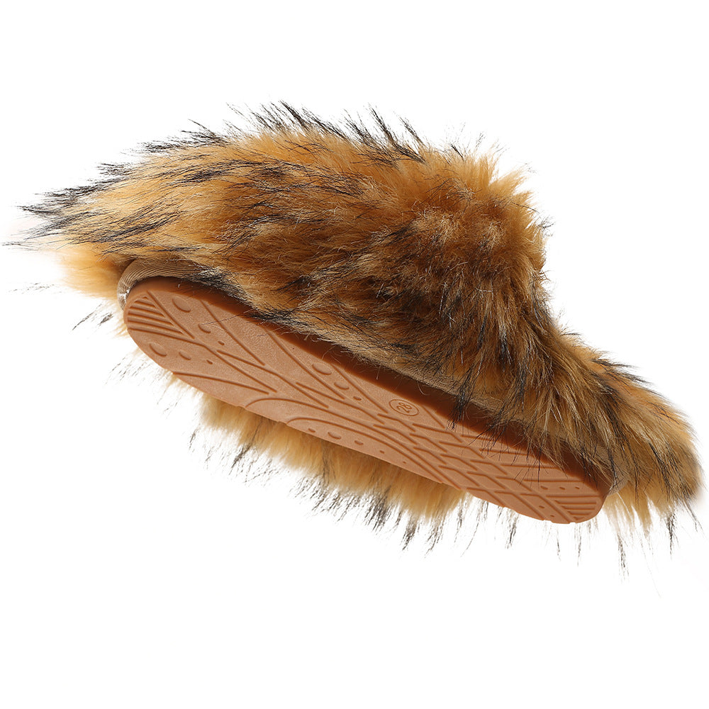 Europäische und amerikanische flauschige Damen-Hausschuhe für Herbst und Winter, warm, mit Fleece-Futter, Kunstfell
