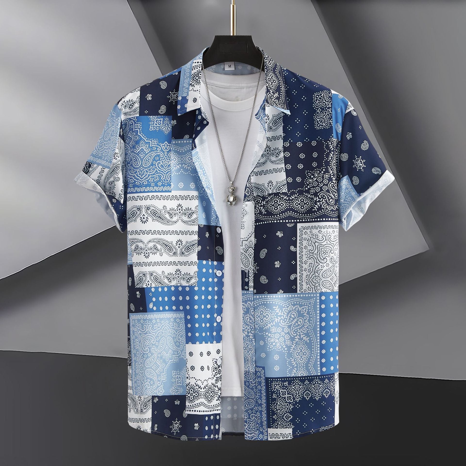 Camisa casual de manga corta con estampado digital para hombre